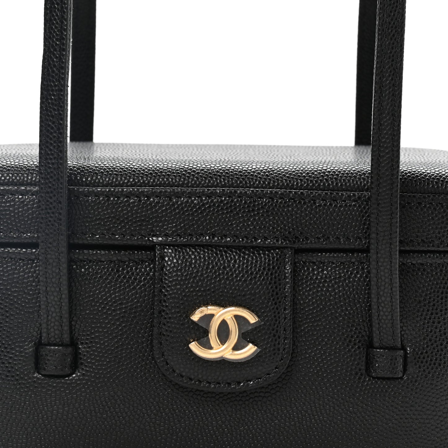 Shiny Caviar Preppy Coco Long Vanity With Strap Black