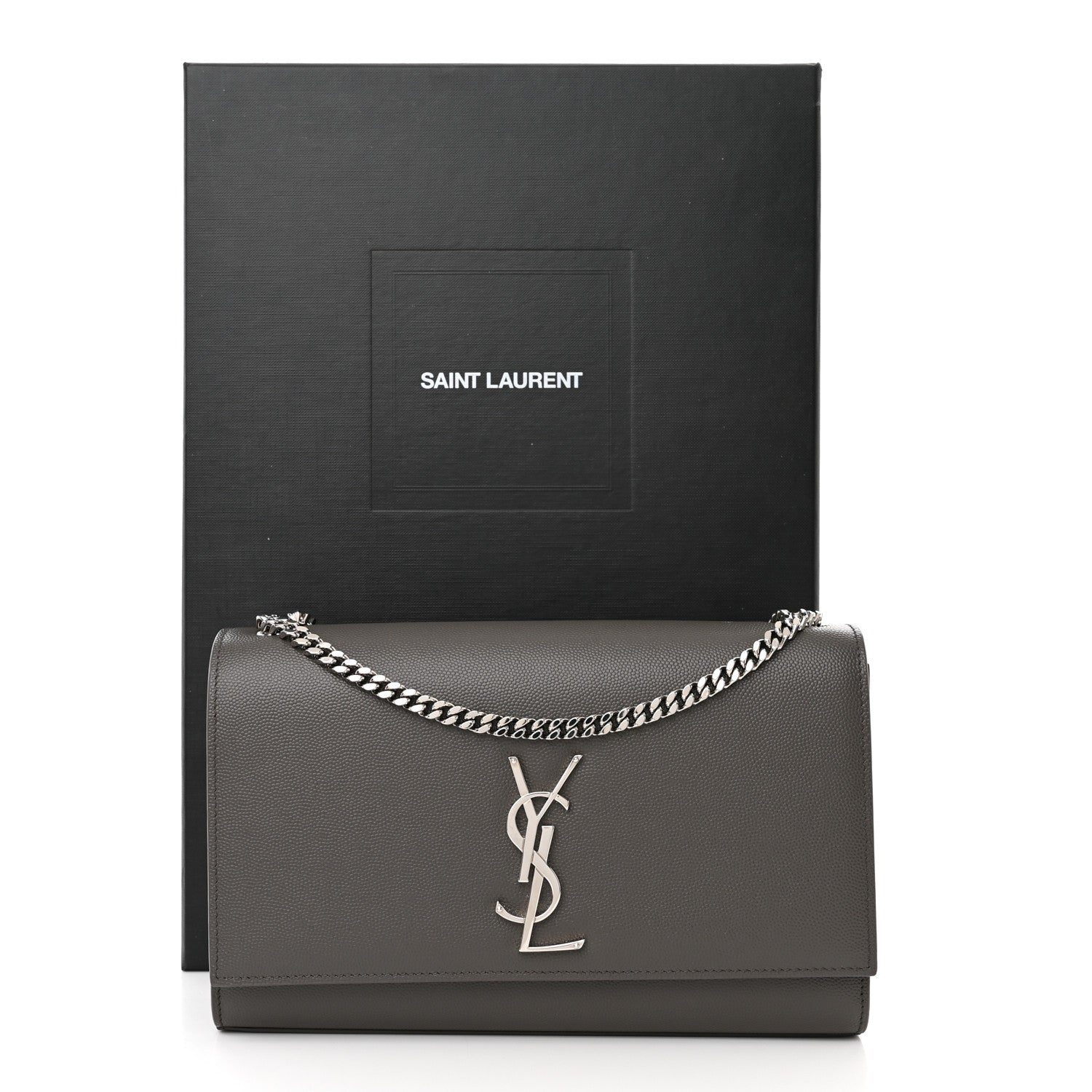 Saint Laurent Grain De Poudre Medium Classic Monogram Kate Satchel Earth Grey 13 of 13