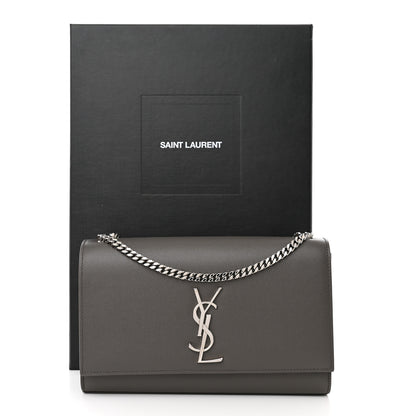 Saint Laurent Grain De Poudre Medium Classic Monogram Kate Satchel Earth Grey 13 of 13