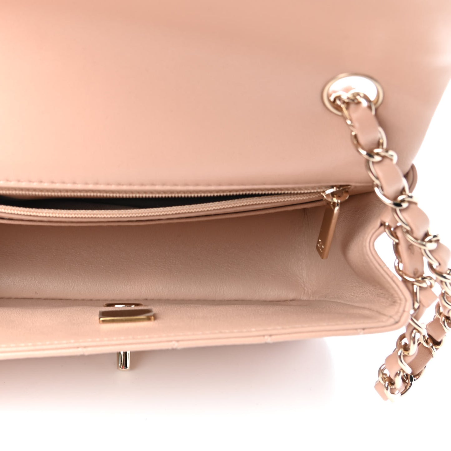 Lambskin Quilted Mini Rectangular Flap Beige