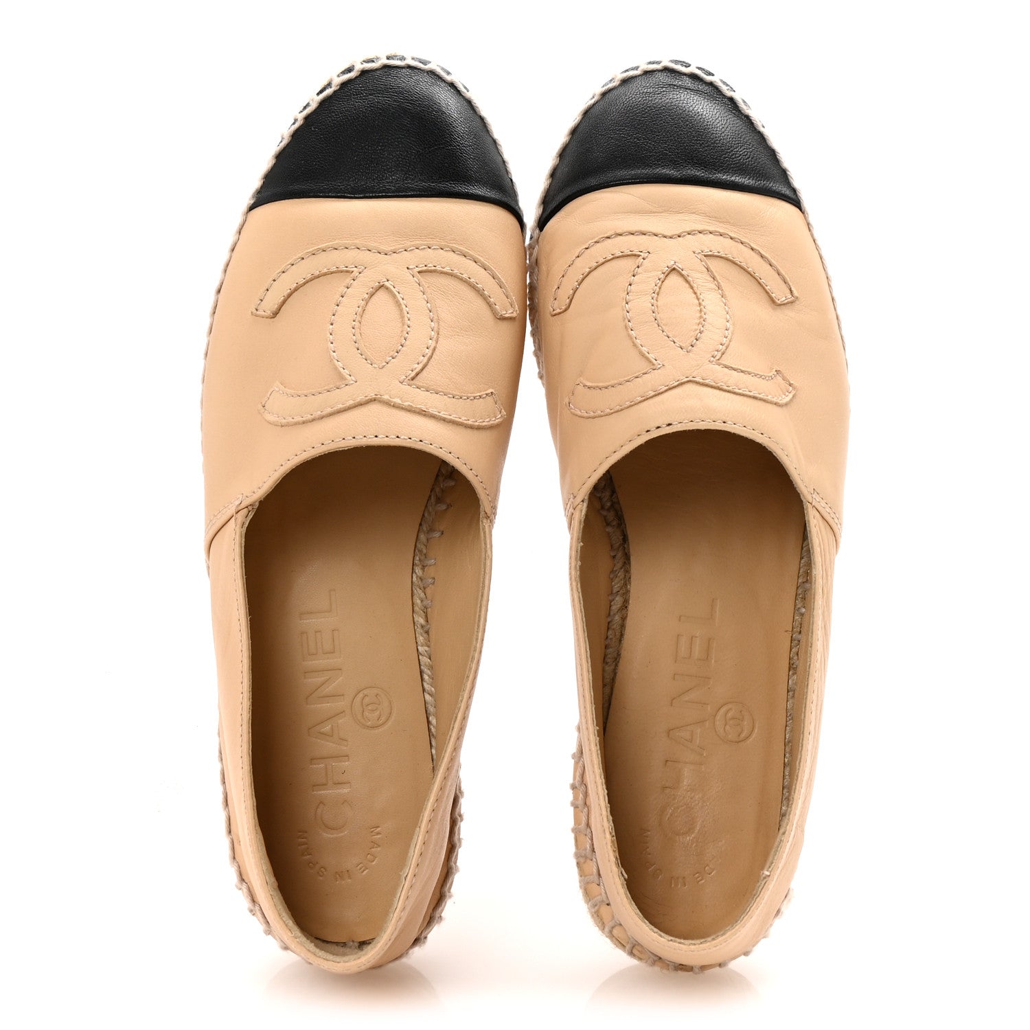 Chanel Lambskin CC Espadrilles 35 Beige Black 2 of 8