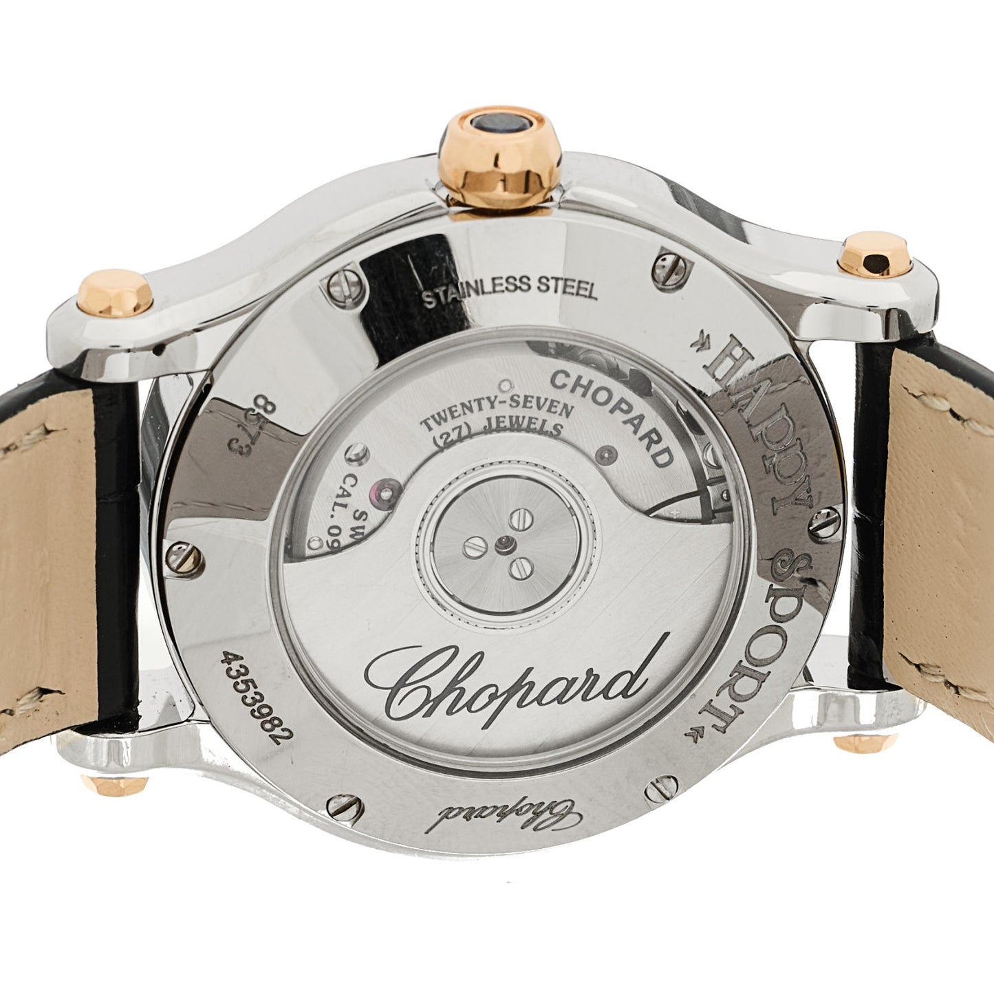 Stainless Steel 18K Rose Gold Alligator Diamond 30mm Happy Sport Sun, Moon and Stars Automatic Watch Blue