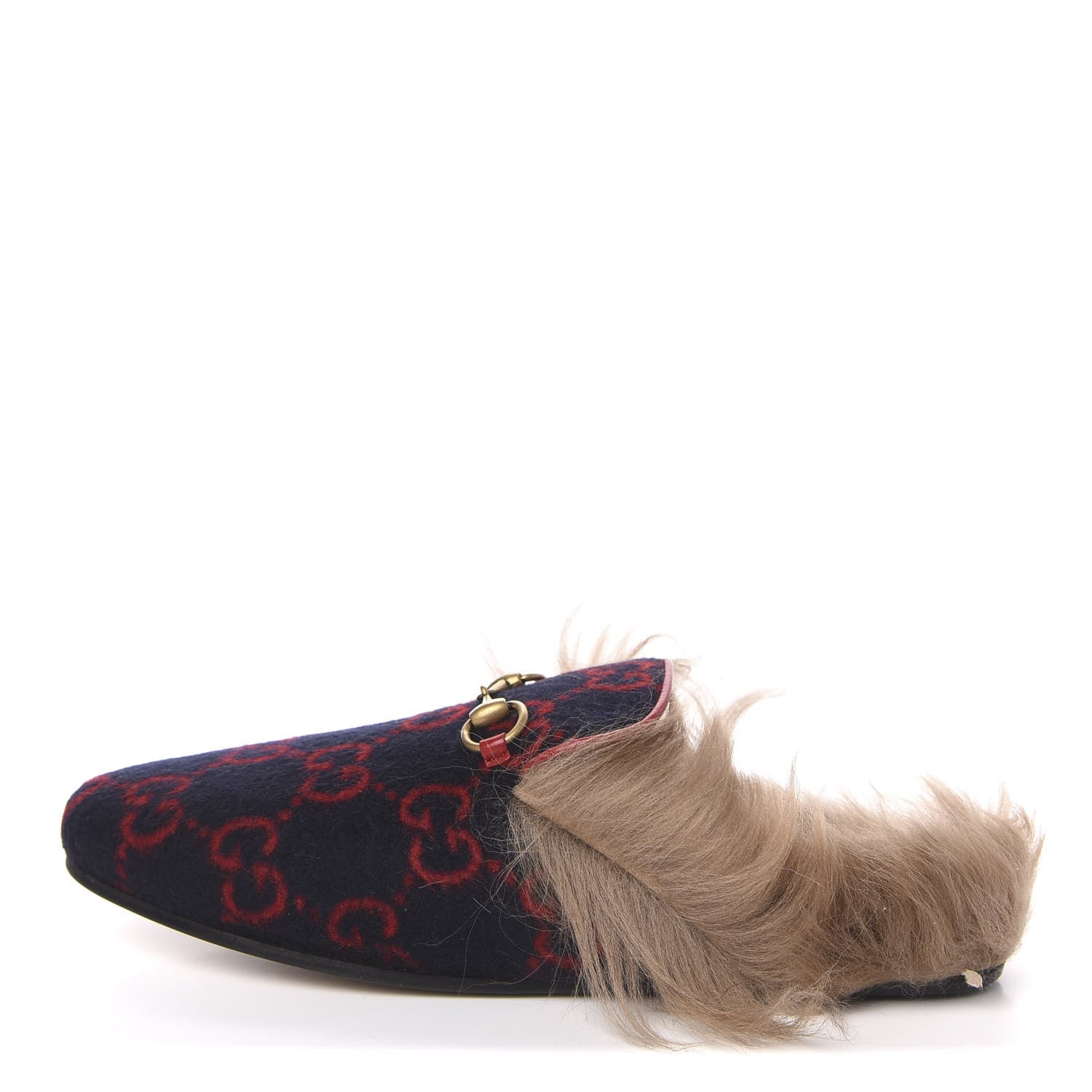 Gucci Covered Wool Big GG Monogram Fur Womens Princetown Slippers 38 Blue Red Butterscotch 1 of 8