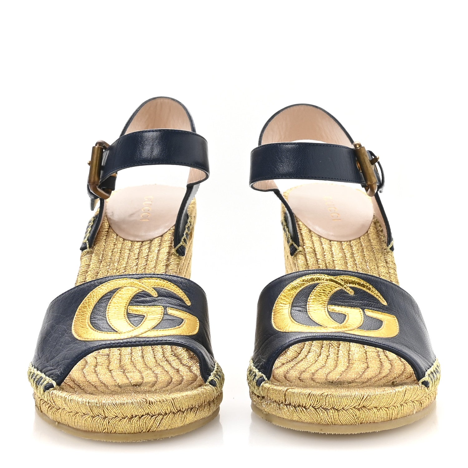 Gucci Calfskin Espadrille Platform 95 Wedge Sandals 36 Blu Agata Oro Vecchi 3 of 8