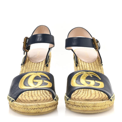 Gucci Calfskin Espadrille Platform 95 Wedge Sandals 36 Blu Agata Oro Vecchi 3 of 8