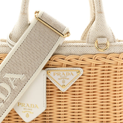 Prada Wicker Canvas Mini Tote Naturale White 9 of 11