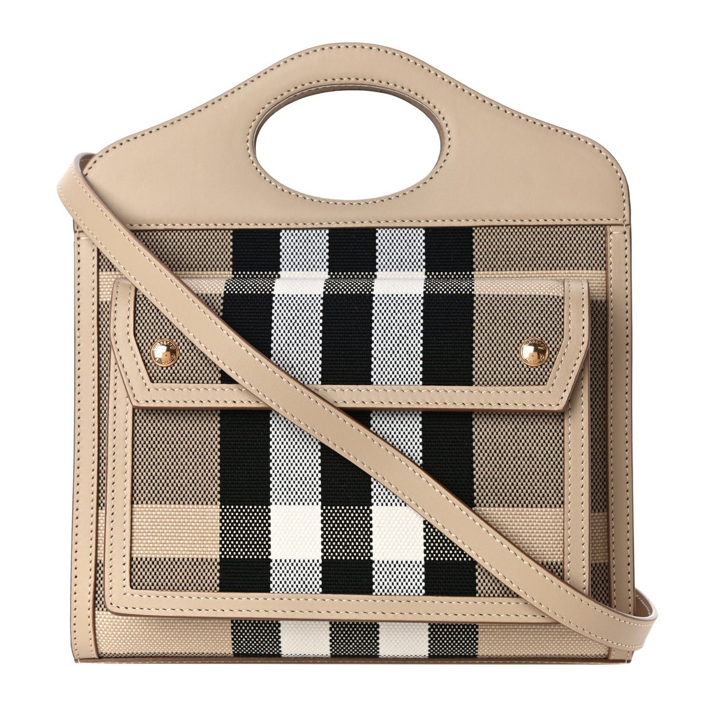 Smooth Calfskin Canvas Check Mini Pocket Bag Dusty Sand Soft Fawn