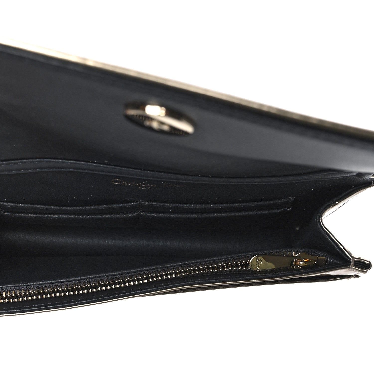 Christian Dior Metallic Patent Micro-Cannage Diorama Wallet on Chain Pouch Gold 5 of 9