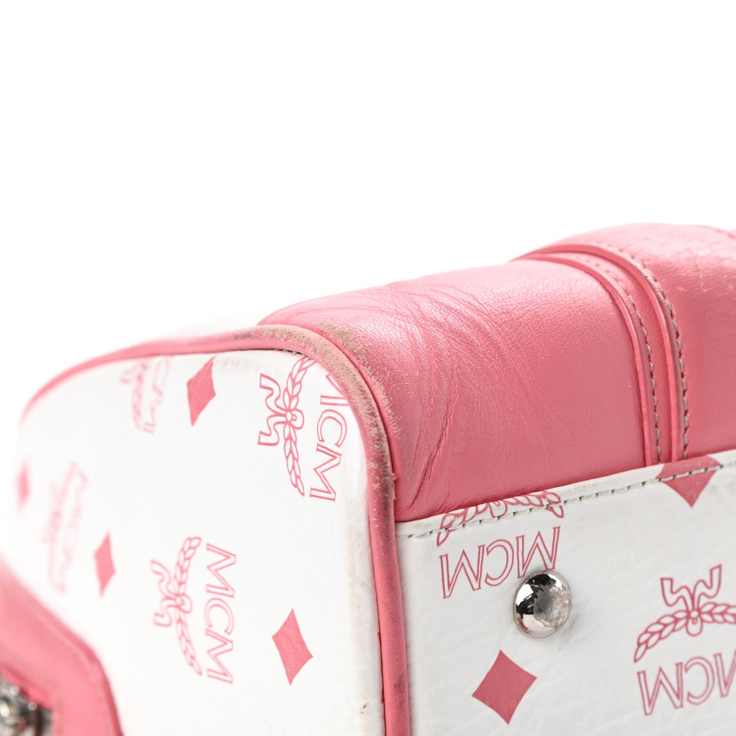 MCM Visetos Small Boston Bag Pink White 10 of 18