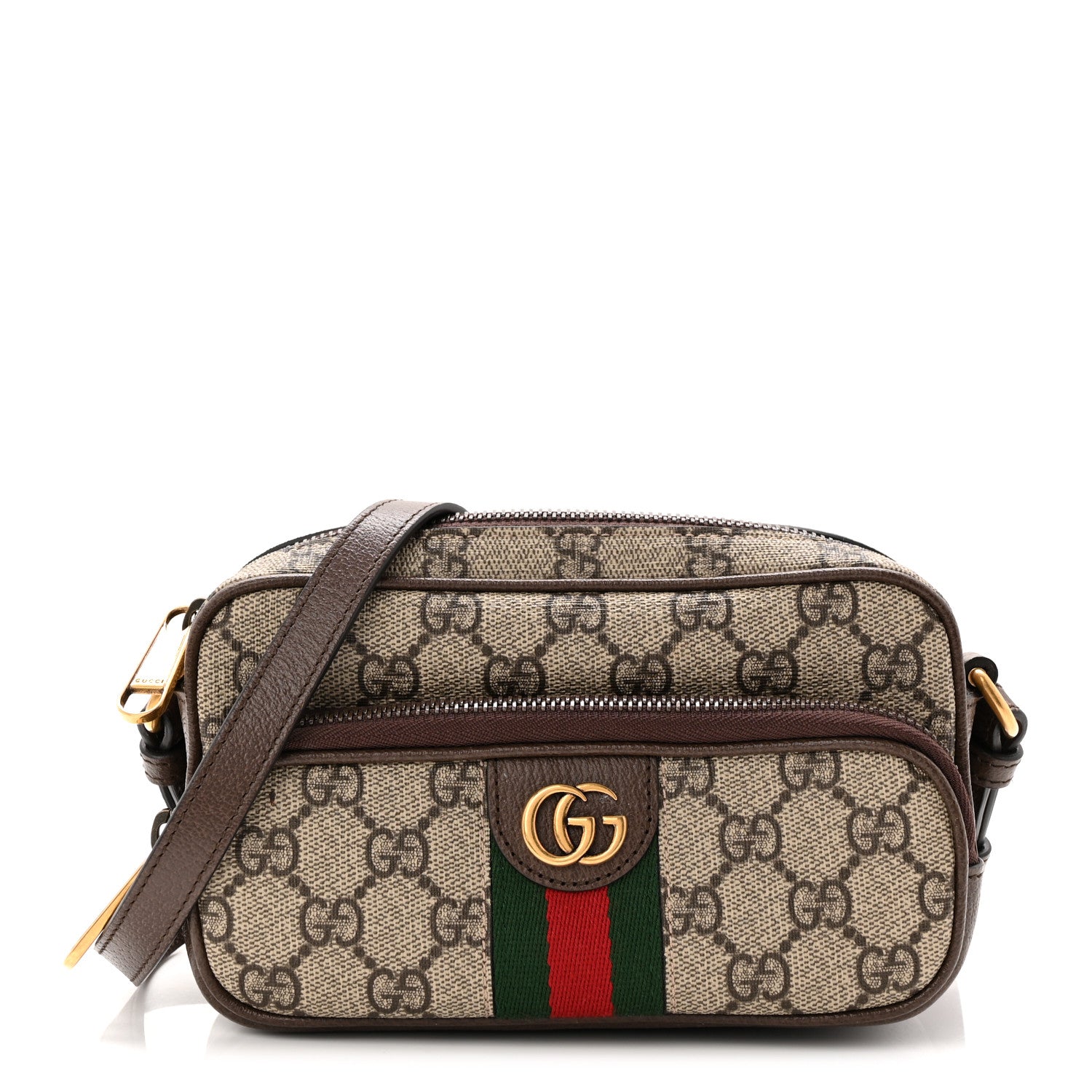 Gucci GG Supreme Monogram Textured Dollar Calfskin Web Mini Ophidia Convertible Shoulder Bag Beige Ebony New Acero 1 of 11