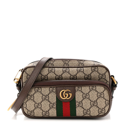 Gucci GG Supreme Monogram Textured Dollar Calfskin Web Mini Ophidia Convertible Shoulder Bag Beige Ebony New Acero 1 of 11