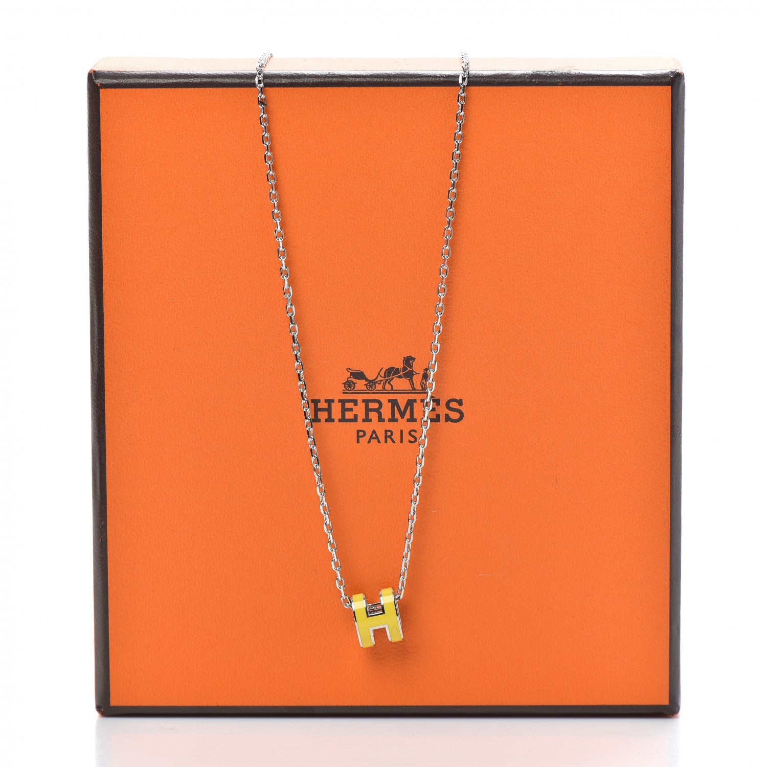 Hermes Lacquered Palladium Mini Pop H Pendant Necklace Jaune Sature 6 of 6