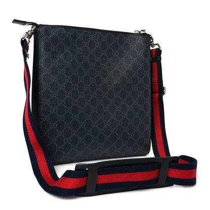 Gucci GG Supreme Monogram Appia Calfskin Web Flat Messenger Bag Black Grey 3 of 9