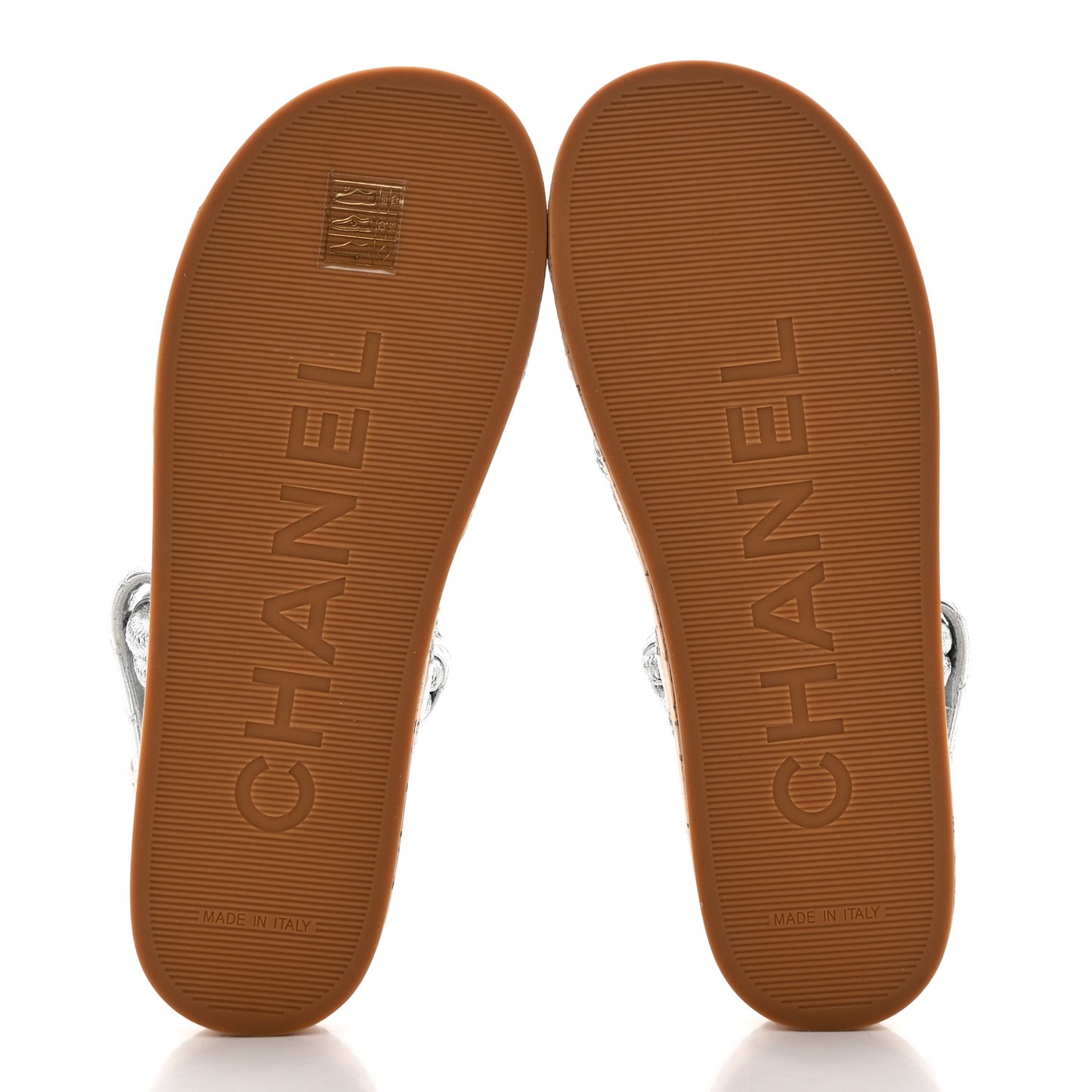 Metallic Cord Lambskin Quilted Logo Sandals 38 Silver