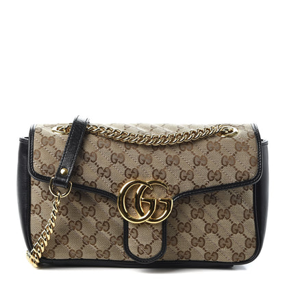 Gucci Monogram Matelasse Diagonal Small GG Marmont Shoulder Bag Beige Black 1 of 9