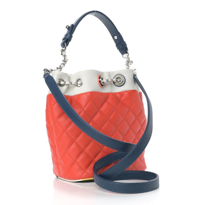 Chanel Lambskin Quilted Cuba Drawstring Tote Red White Blue 3 of 9
