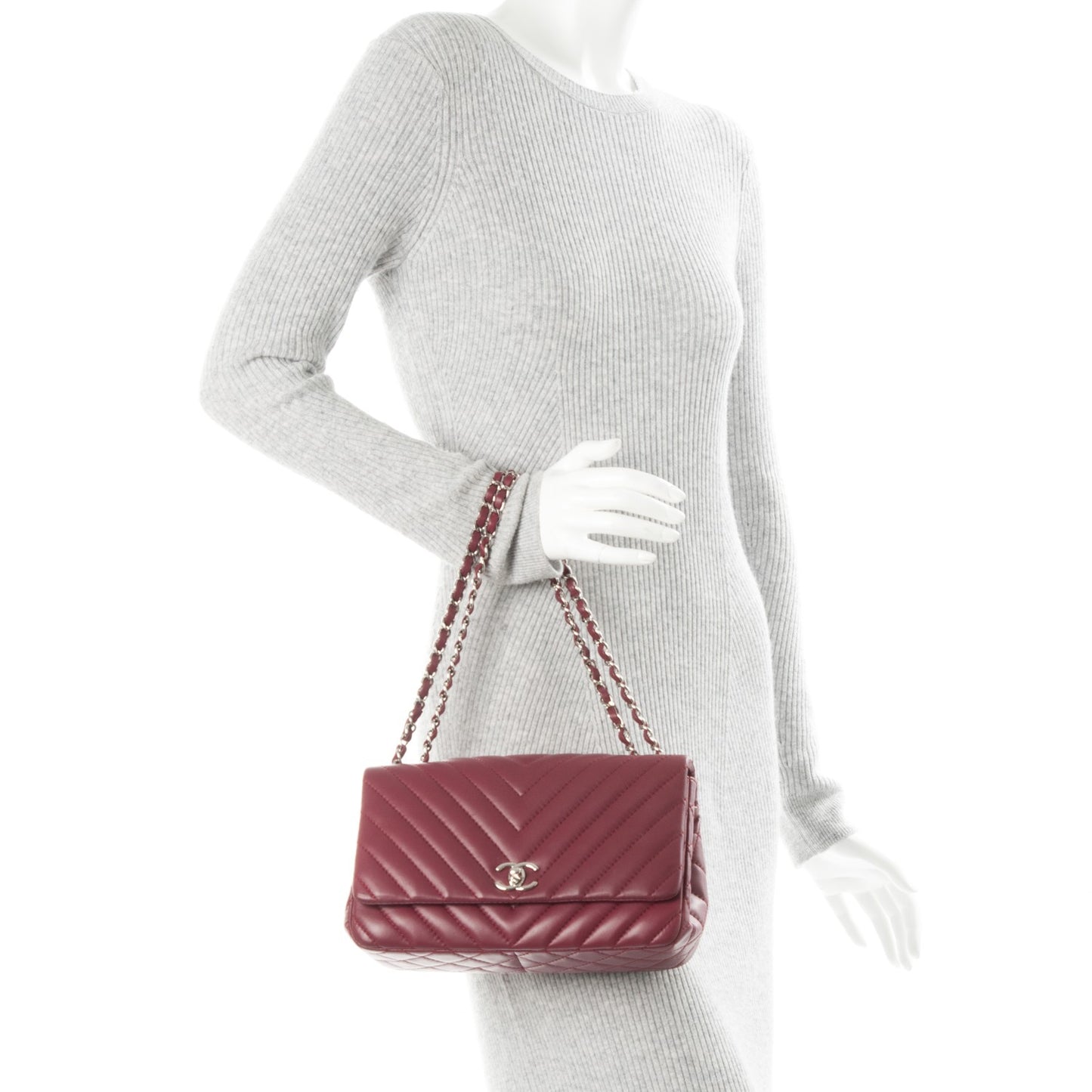 Lambskin Surpique Chevron Medium Single Flap Dark Red
