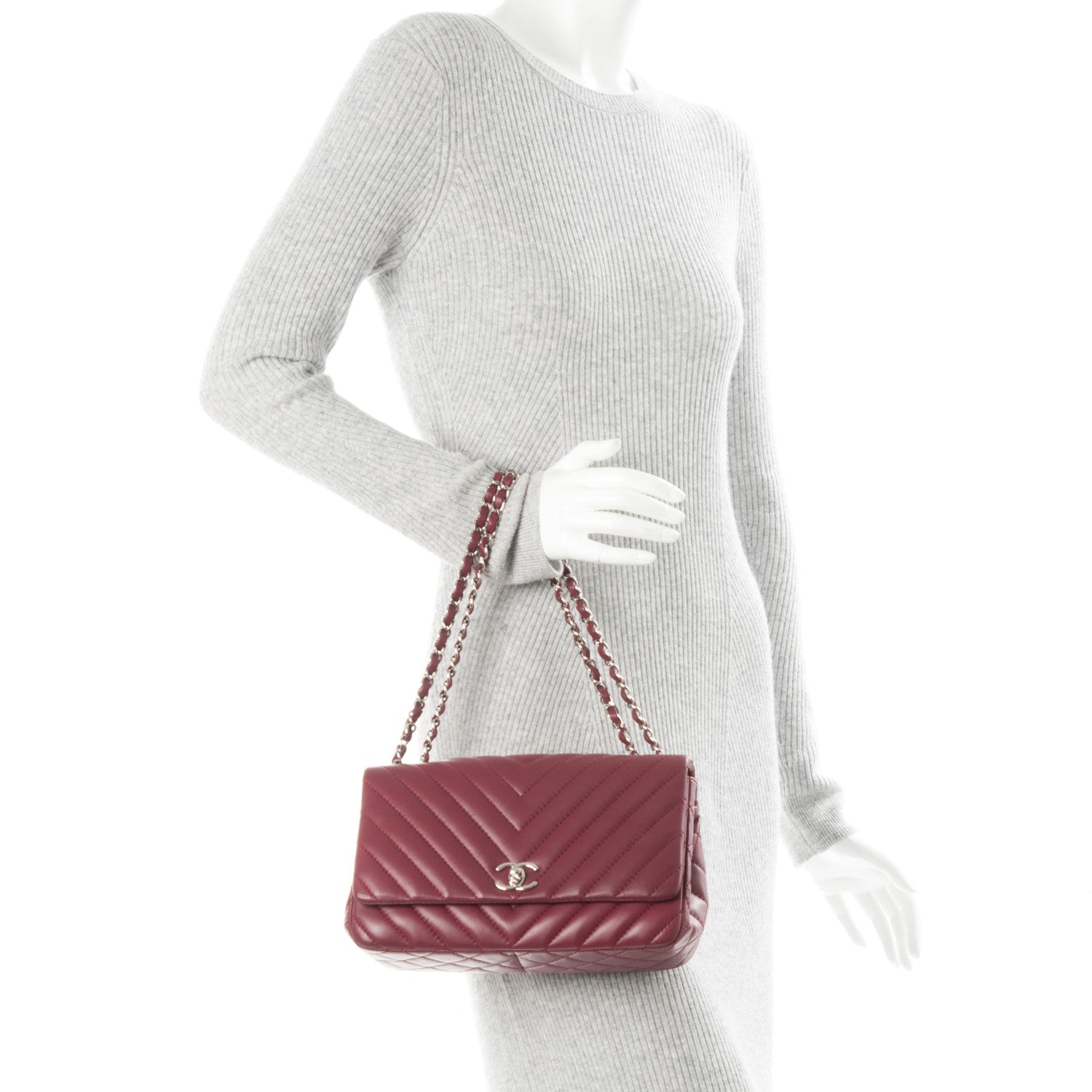 Chanel Lambskin Surpique Chevron Medium Single Flap Dark Red 2 of 6