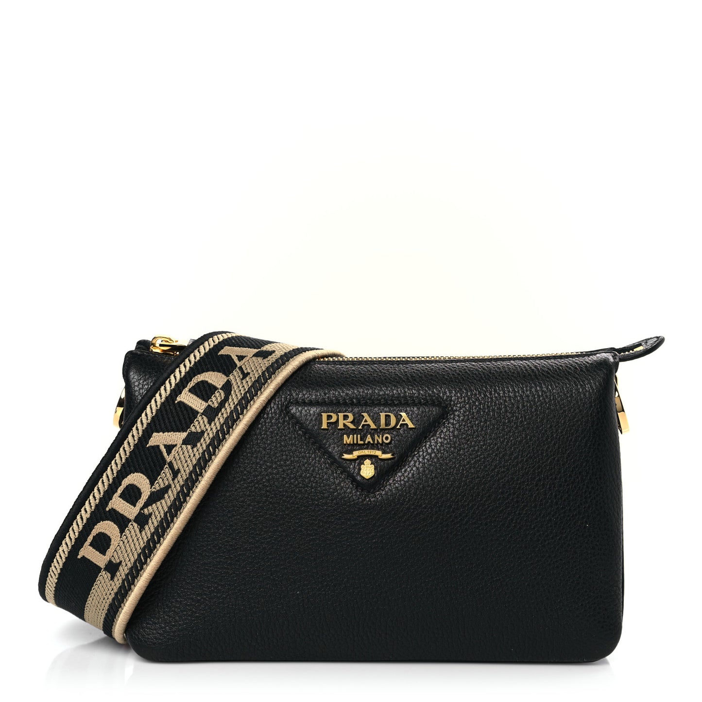 Vitello Daino Soft Mini Zippered Shoulder Bag Black