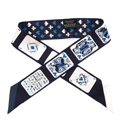 Hermes Silk Jeu de Cartes Twilly Marine Petrole White 1 of 5