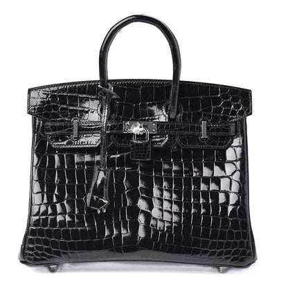 Hermes Shiny Niloticus Crocodile Birkin 25 Black 1 of 36