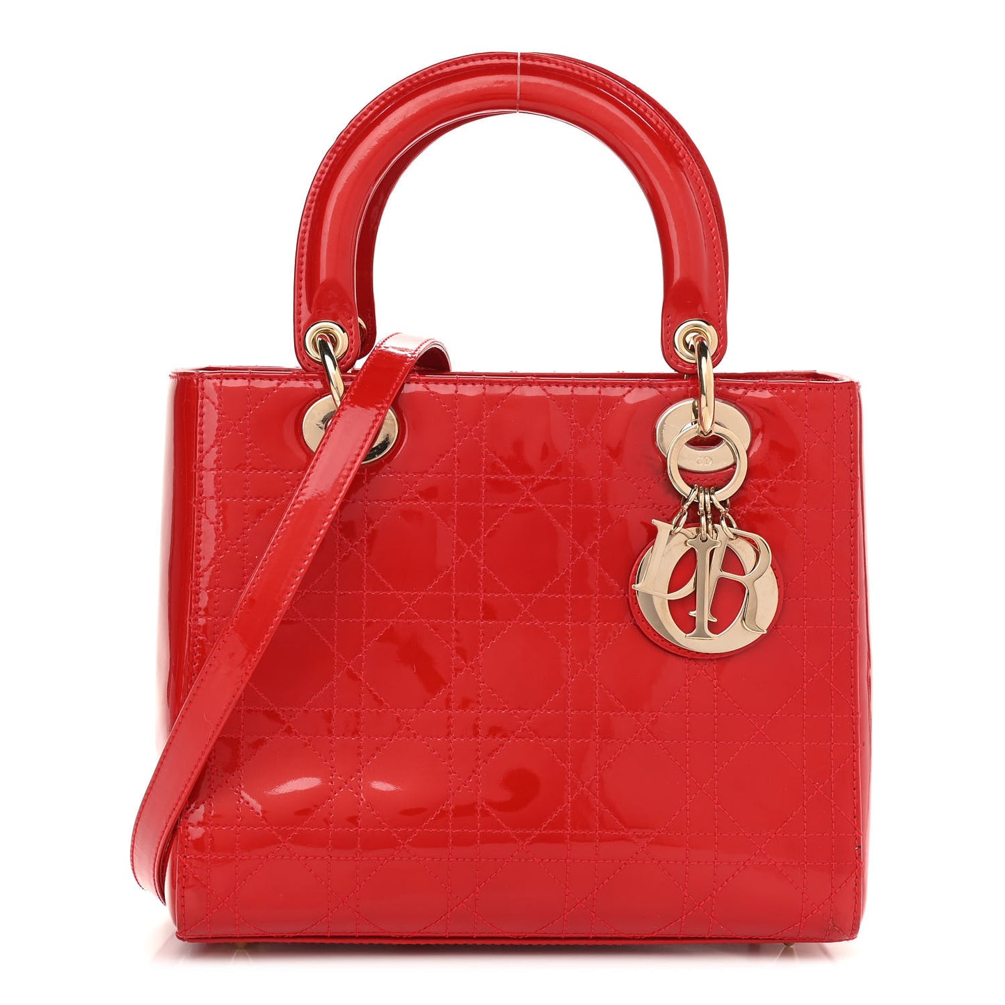 Patent Cannage Stitched Medium Lady Dior Red