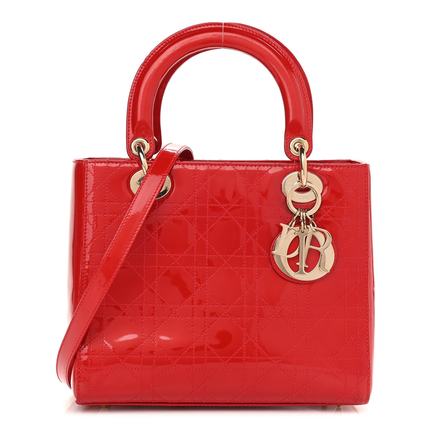 Christian Dior Patent Cannage Stitched Medium Lady Dior Red 1 of 14