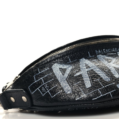 Balenciaga Agneau Arena Graffiti All Over XXS Souvenir Belt Bag Black White 9 of 10