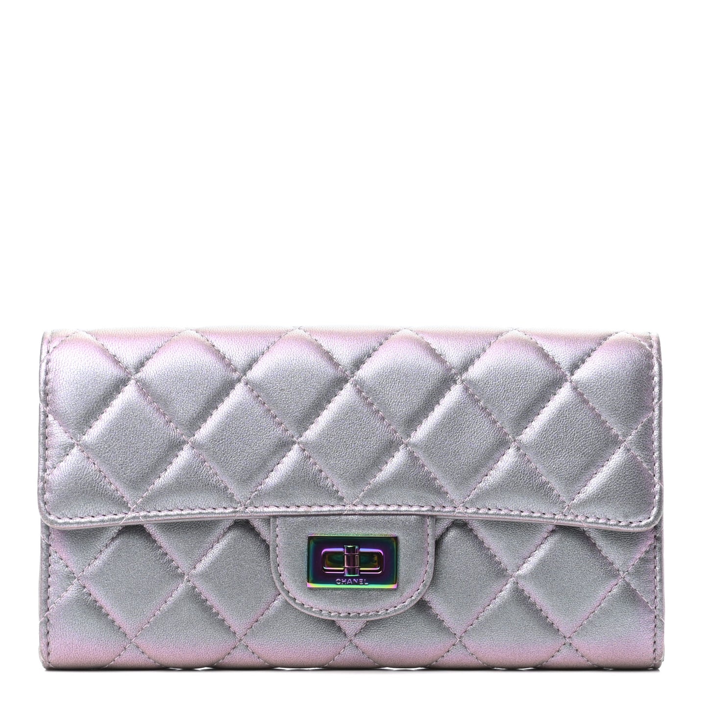 Iridescent Lambskin Quilted Reissue Large Gusset Flap Wallet Light Purple