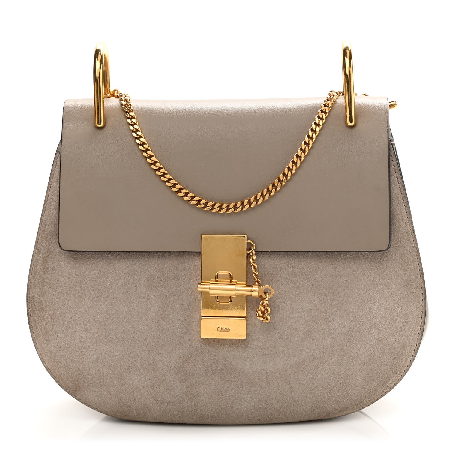 Chloe Suede Smooth Calfskin Drew Shoulder Bag Motty Grey 1 of 10
