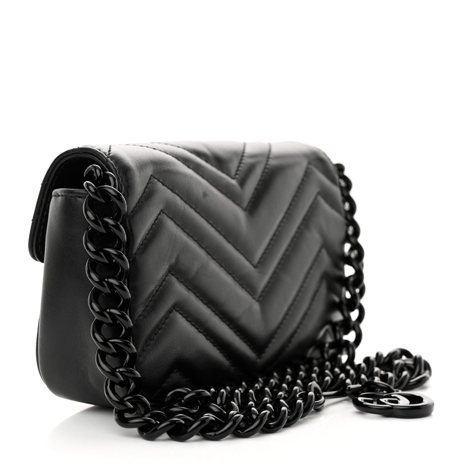 Gucci Calfskin Matelasse Monochrome GG Marmont Chain Belt Bag Black 3 of 13