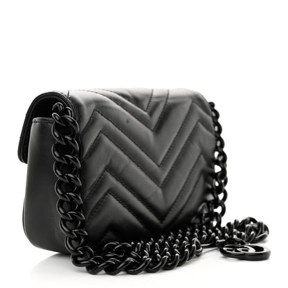 Gucci Calfskin Matelasse Monochrome GG Marmont Chain Belt Bag Black 3 of 13