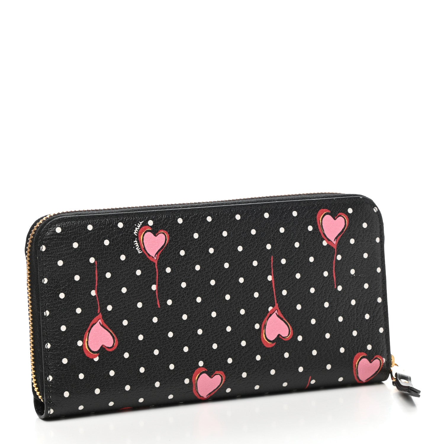 Miu Miu Goatskin Madras Heart Print Zip Around Wallet Black Rose 3 of 7