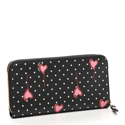 Miu Miu Goatskin Madras Heart Print Zip Around Wallet Black Rose 3 of 7