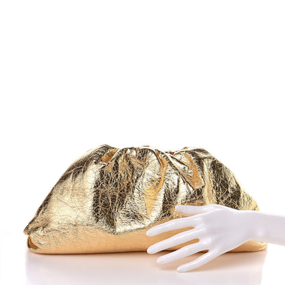 Bottega Veneta Metallic Crinkled Lambskin The Pouch Oversized Clutch Oro 2 of 9