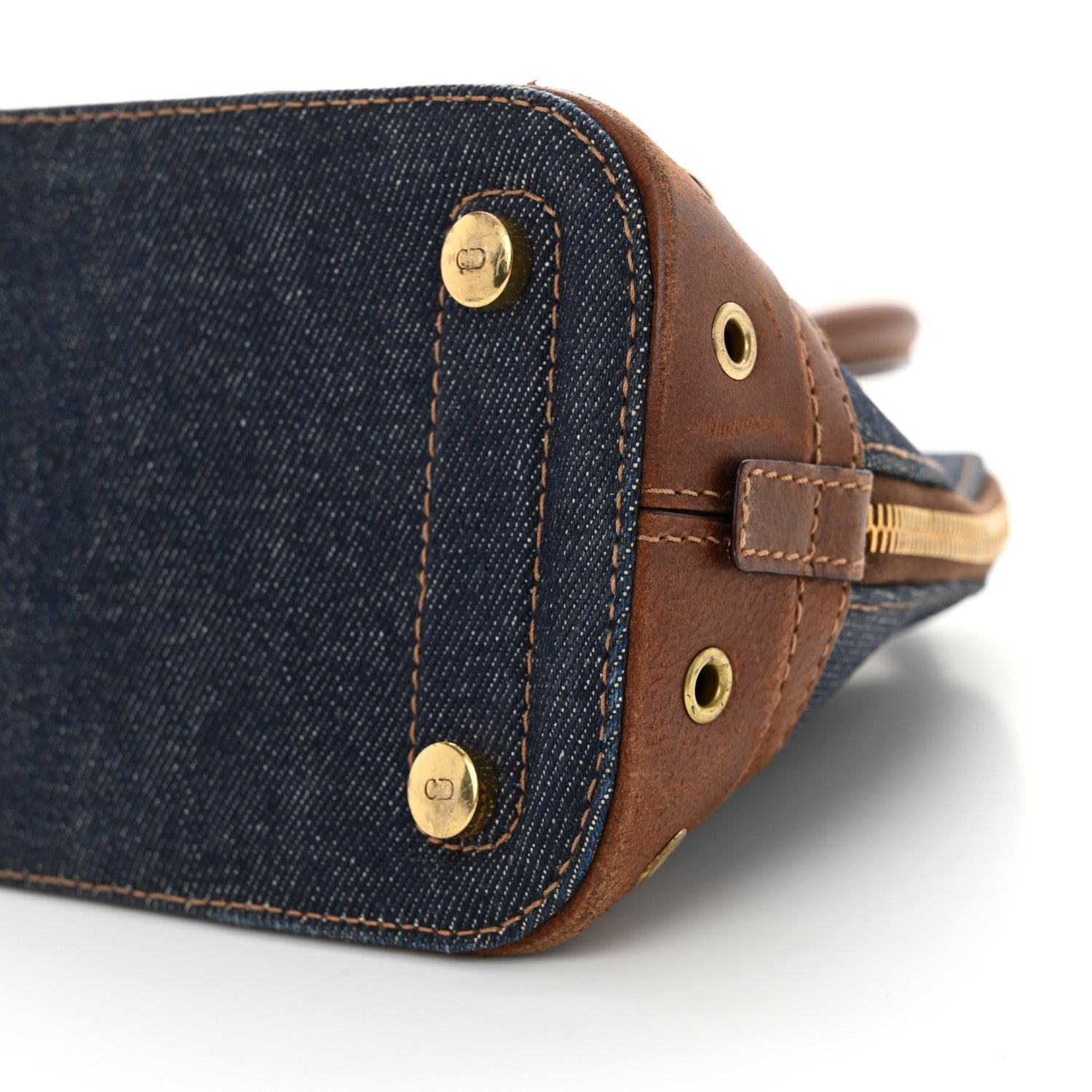 Christian Dior Denim Calfskin Street Chic Top Handle Bag Blue Brown 10 of 16