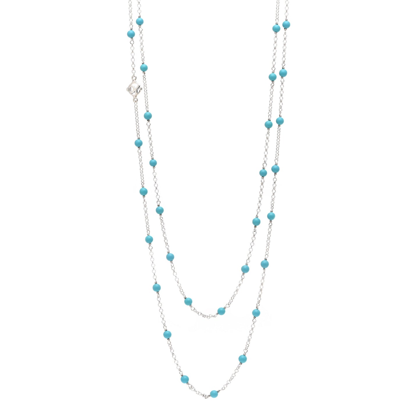 Sterling Silver Turquoise Long Bead Station Necklace