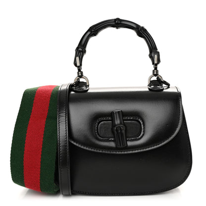 Gucci Boarded Dyana Lux Calfskin Web Monochrome Mini Bamboo 1947 Top Handle Bag Black 1 of 11