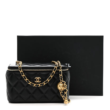 Chanel Lambskin Quilted Pearl Crush Small Vanity Case With Chain Black 12 of 13