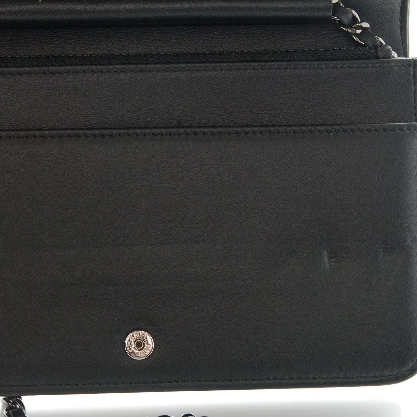 Metallic Goatskin Calfskin Boy Wallet on Chain WOC Black Silver