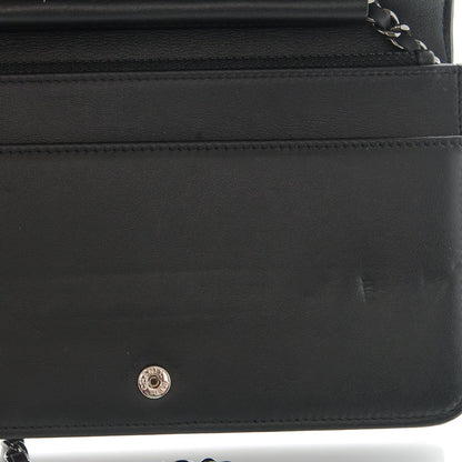 Chanel Metallic Goatskin Calfskin Boy Wallet on Chain WOC Black Silver 6 of 9