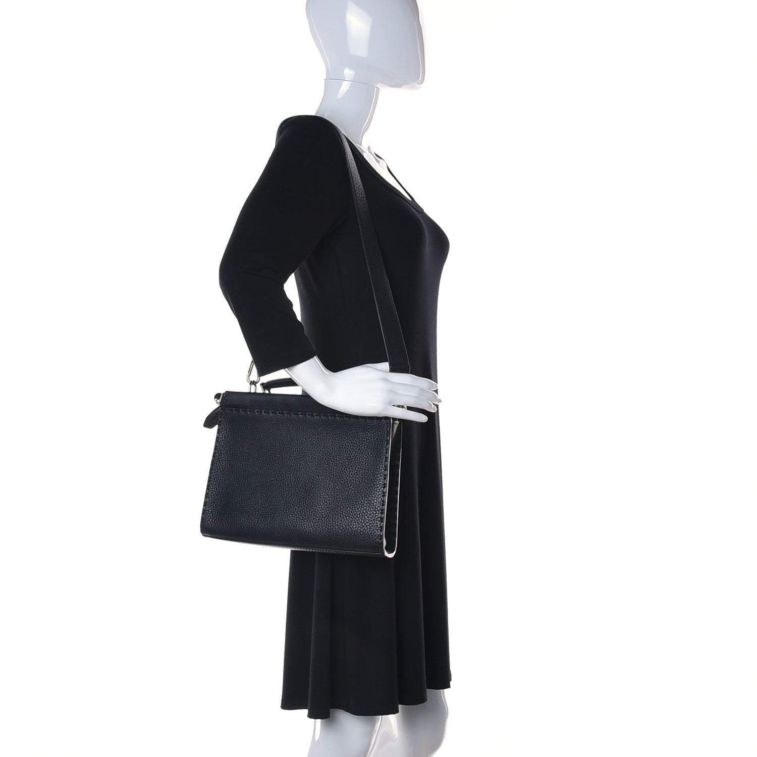 Fendi Cuoio Romano Selleria Monster Eyes Mini Peekaboo Iconic Fit Satchel Black 2 of 10