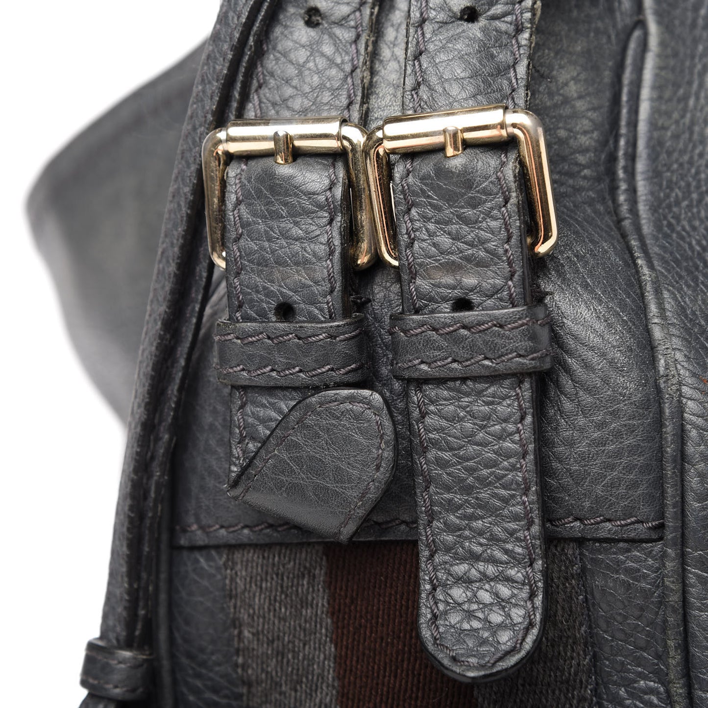 Pebbled Calfskin Medium Heritage Shoulder Bag Charcoal Grey