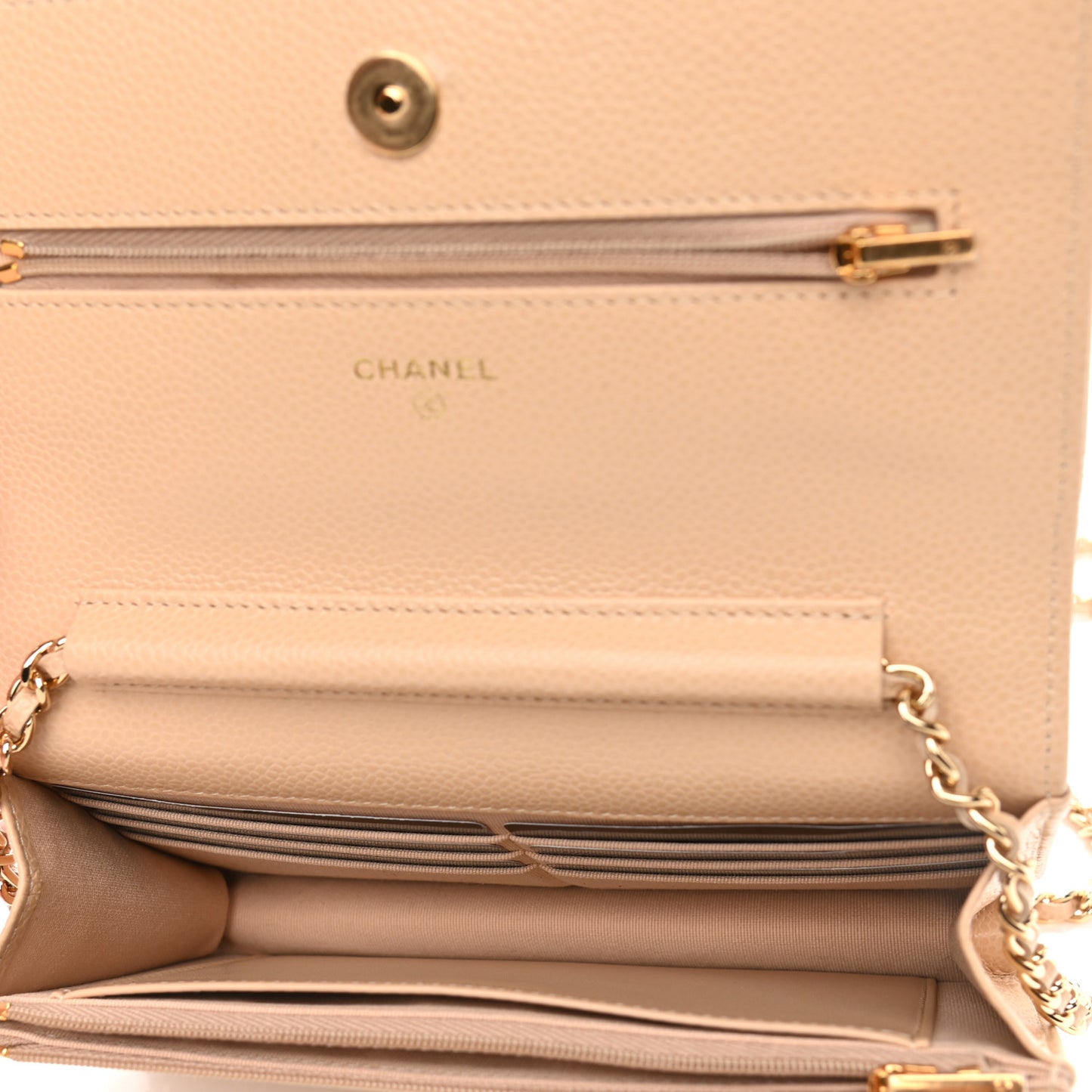 Caviar Quilted Wallet On Chain WOC Beige