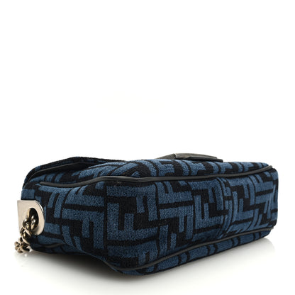 Fendi Chenille Vitello Seta FF Midi Chain Baguette Blue Black 4 of 9