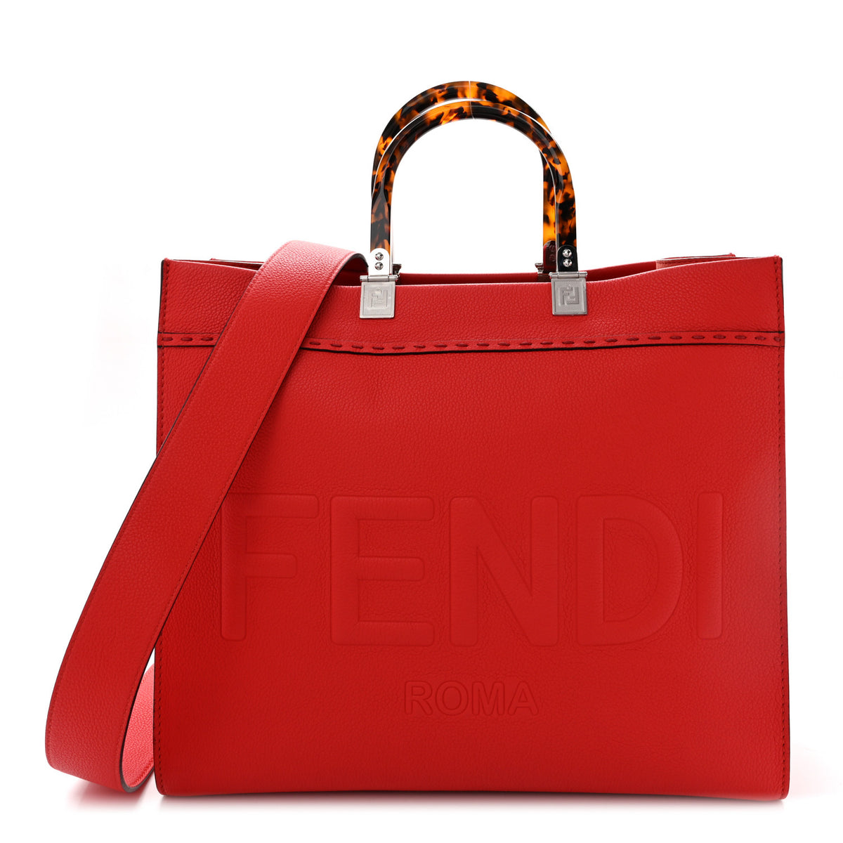 Vitello Cher Plexiglass Logo Debossed Medium Fendi Sunshine Shopper Tote Papavero