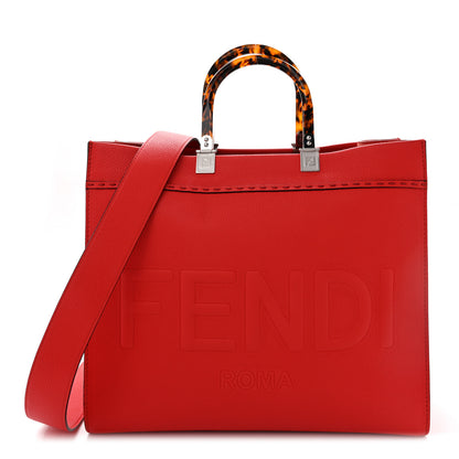 Fendi Vitello Cher Plexiglass Logo Debossed Medium Fendi Sunshine Shopper Tote Papavero 1 of 13