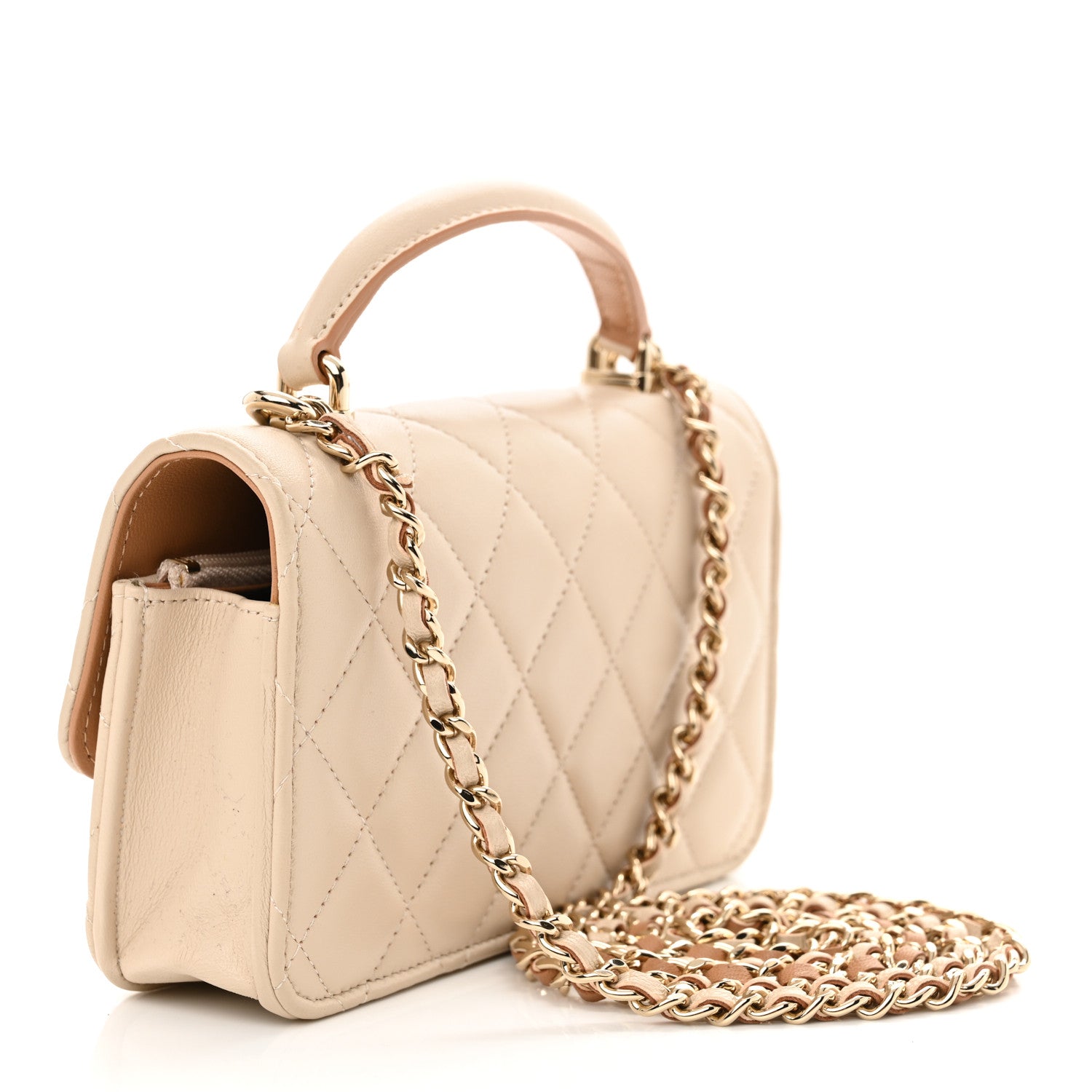 Chanel Lambskin Quilted Flap Phone Holder With Chain Ecru Dark Beige 3 of 12