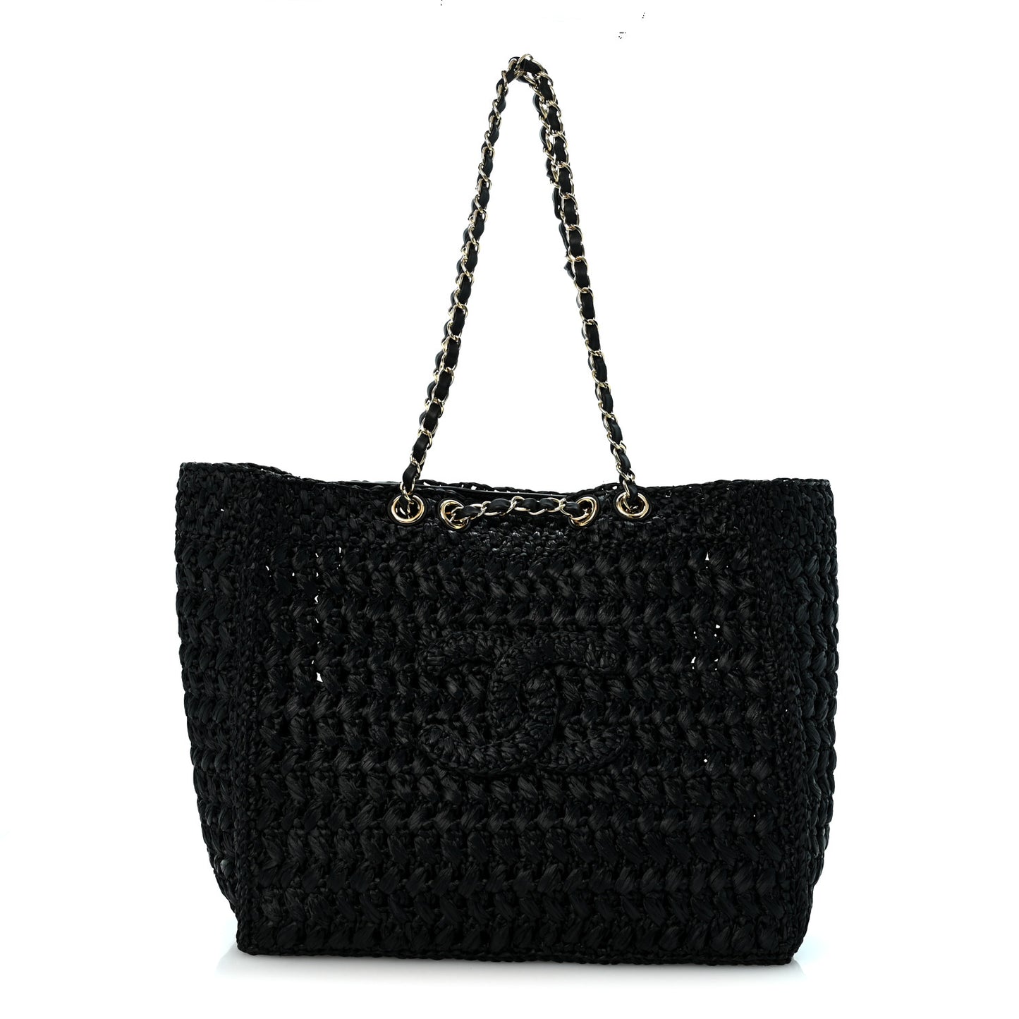 Raffia Coco Beach Shopping Bag Black