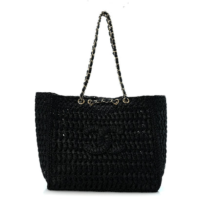 Chanel Raffia Coco Beach Shopping Bag Black 1 of 10
